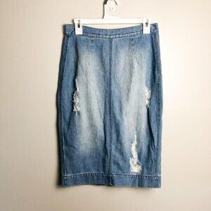 Bebe Light Wash Midi Denim Skirt
